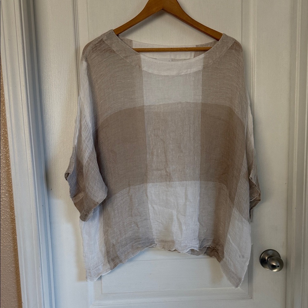 Pure Jill Elegant Beige and White Women's Blouse Mesh